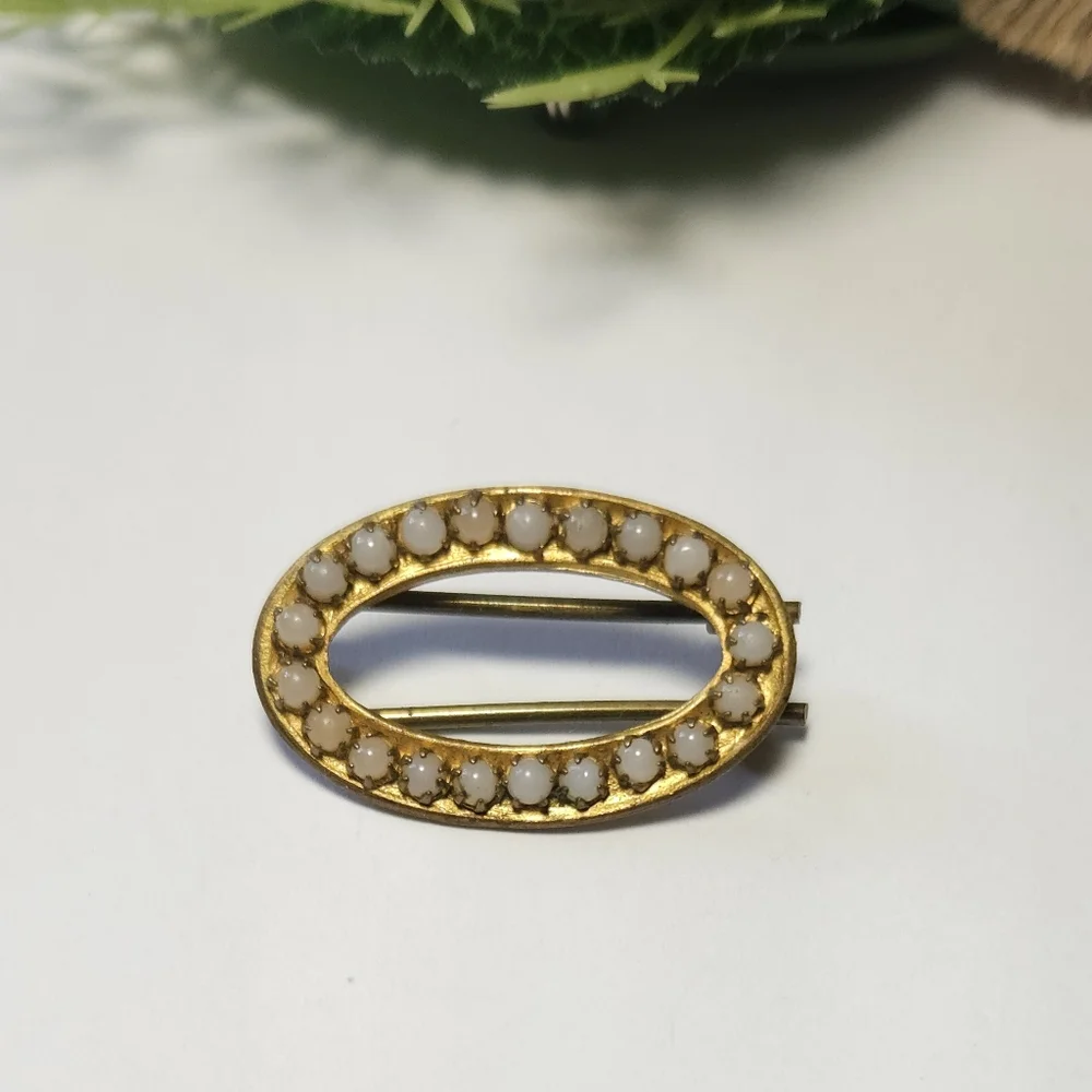Vintage Gold Brush & Beaded Hair Barrette